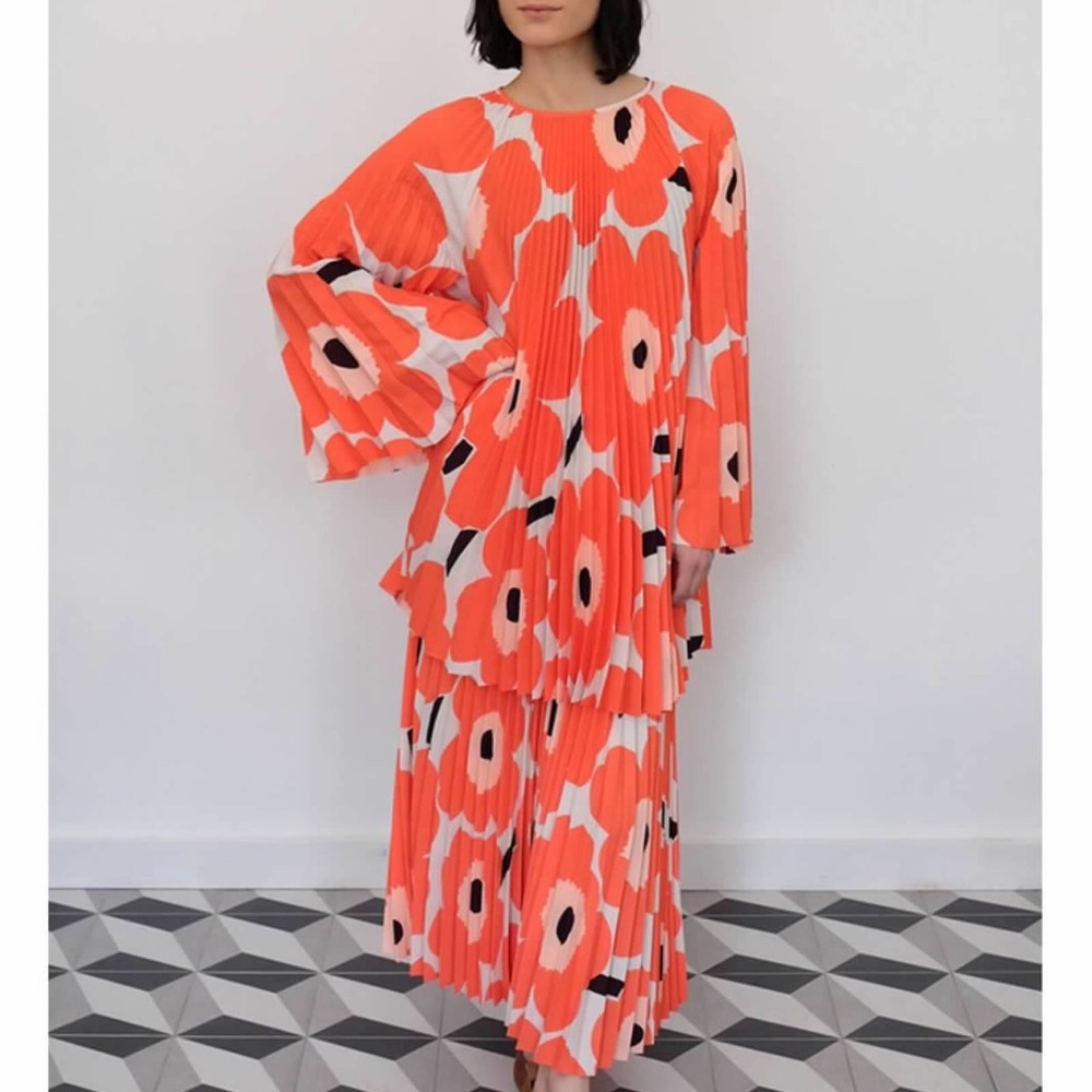Marimekko Lepatus Pleated Unikko Print Tunic & Skirt Two-Piece Set Size XS - Picture 9 of 15